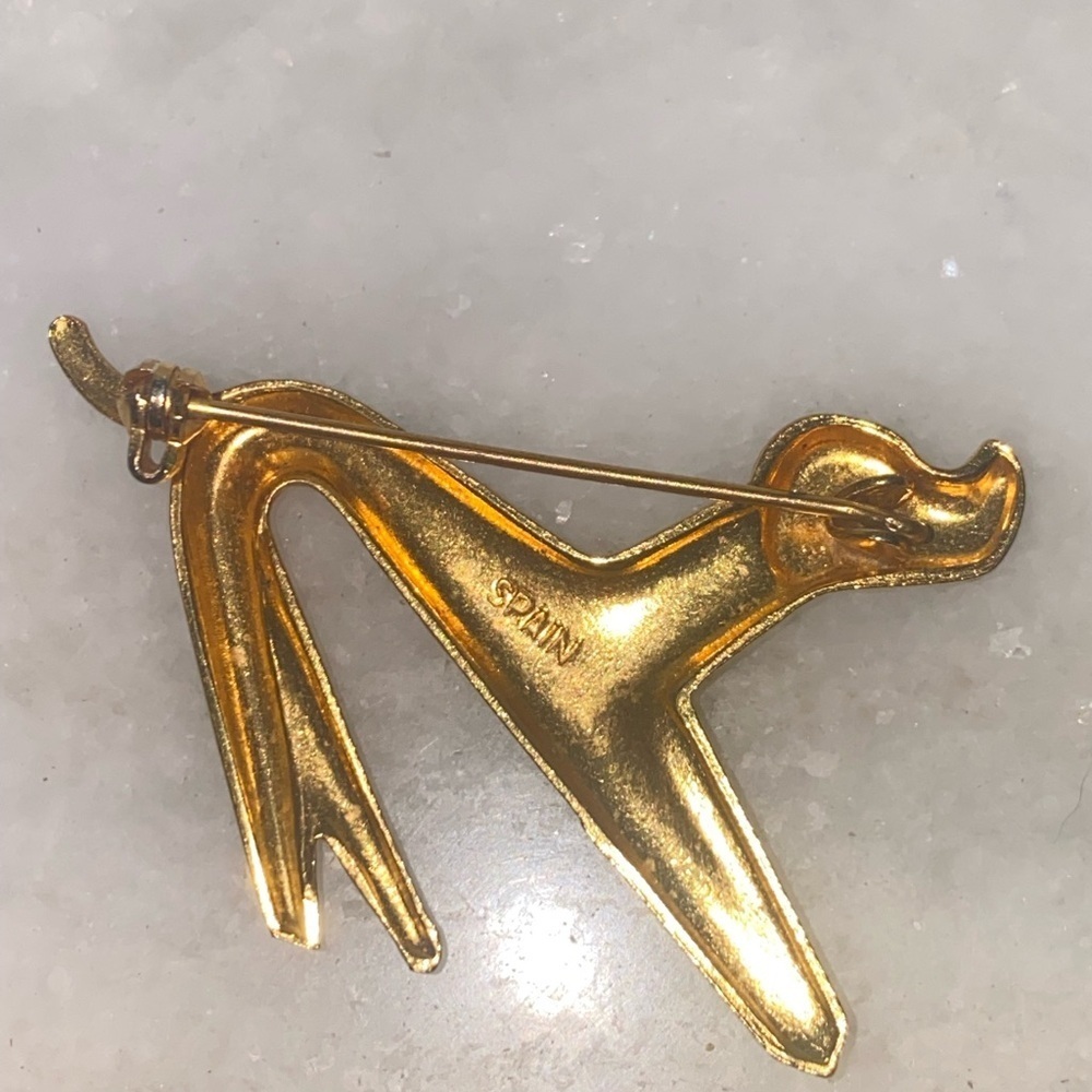 Vintage Black Enamel Greyhound Dog Brooch – Gold Tone, Marked Spain - Picture 4 of 6